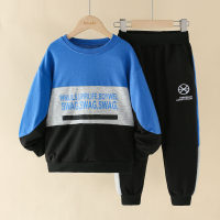 2-piece Kid Boy Color-block Letter Printed Sweatshirt & Pants  Blue