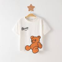 2023 Summer Children's T-shirt Cotton Bear Boys and Girls Baby Half-sleeved Tops Children's Clothing Baby Cartoon Children's Tops  White