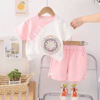 Baby mädchen anzug 2024 neue stil Koreanischen stil kurzarm-shirt zwei-stück cartoon kinder baby kleidung  Rosa