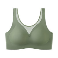 Seamless backless steel ring fixed cup underwear women's large size vest bra gathered upper collection auxiliary bra cup  Green