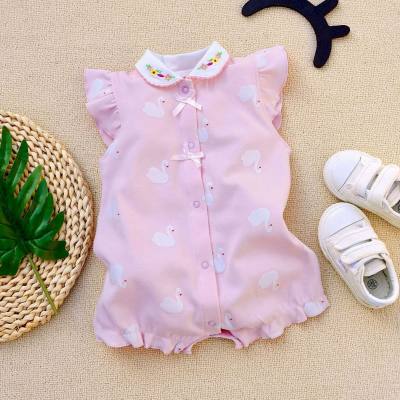 2023 summer baby short-sleeved jumpsuit summer crawl suit small flying sleeves jumpsuit cotton cool pajamas 3-18