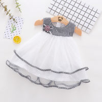 Q283 foreign trade children's clothing wholesale summer new girls plaid mesh dress small fresh dress fashion  Black
