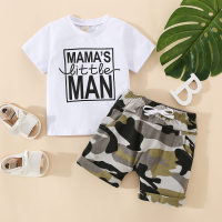 Baby Boy Short-sleeve Letter Top And Camouflage Shorts  White