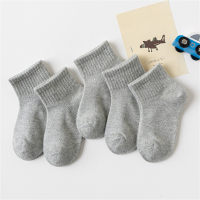 5 pares de calcetines de algodón puro para niños de color liso  gris