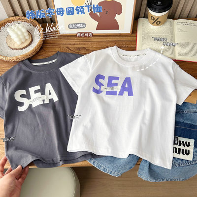 Nuovo 2024 Estate Abbigliamento per bambini Ragazzi e bambini Cotone Stile coreano Allentato Girocollo Manica corta Mezza manica T-shirt Top all'ingrosso