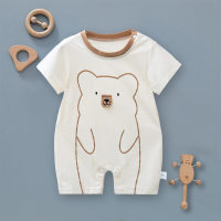 Baby clothes, summer thin short-sleeved pure cotton robes, cute jumpsuits for boys and girls, super cute newborn crawling clothes  Beige