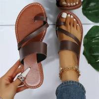Women's sandals large size women's shoes new fashion spring and summer European and American flat heel toe  Coffee