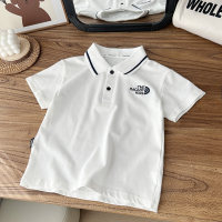 2024 summer children's clothing boys' middle and large children's 100-150 cotton stretch mesh short-sleeved polo shirt tops  White