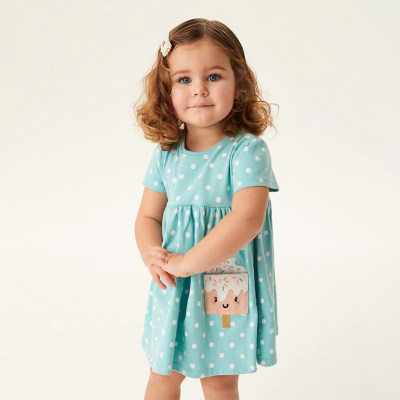 Falda para niñas, novedad de verano, vestido para niñas pequeñas y medianas con cuello redondo y manga corta