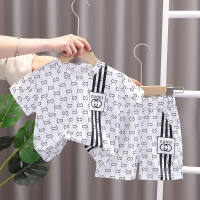 New boys summer suit, handsome children, fashionable clothes, baby summer short-sleeved two-piece set, trendy  White