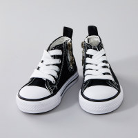 Children's high top side zipper non-slip canvas shoes  Black