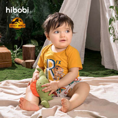 Jurassic World × hibobi boy baby Dinosaur Print Yellow Bodysuit Set