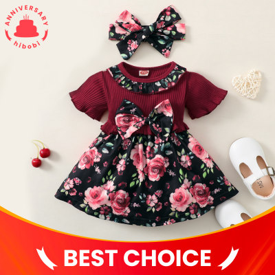 Lindo vestido floral de manga curta para bebê menina