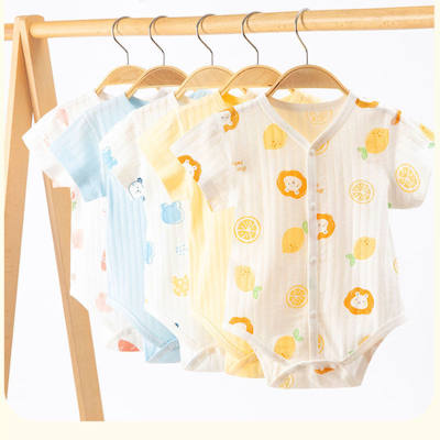 Newborn baby pure cotton vest thin breathable summer clothes triangle bag farts boneless sewn jumpsuit short-sleeved