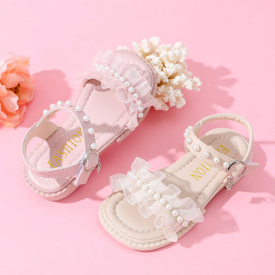 Toddler Girl Solid Color Mesh Patchwork Bead Decor Sandals