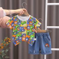 Trajes de verano de manga corta con estampado para niños, traje elegante e informal de dos piezas para bebés, novedad de 2024  Verde