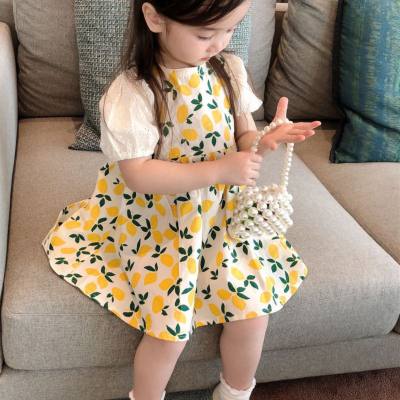 Girls floral dress 2022 new style small fresh pastoral lemon princess dress baby girl internet celebrity summer dress