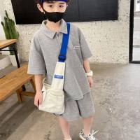 Children's summer short-sleeved POLO shirts for girls short-sleeved shorts suits for boys trendy and cool half-sleeved casual loose suits  Gray