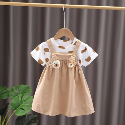 Foreign trade children's clothing 2023 summer new style boys and girls full printed bottoming T-shirt casual cartoon skirts and suspenders two-piece set
