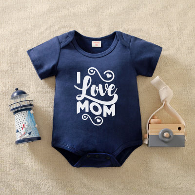 Baby Boy Pure Cotton Letter Printed Short Sleeve Romper