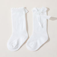 Calcetines de decoración con lazo de color liso para niña bebé  Blanco
