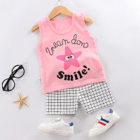 Children vest suit baby sling boys and girls baby clothes sleeveless two-piece summer  Multicolor