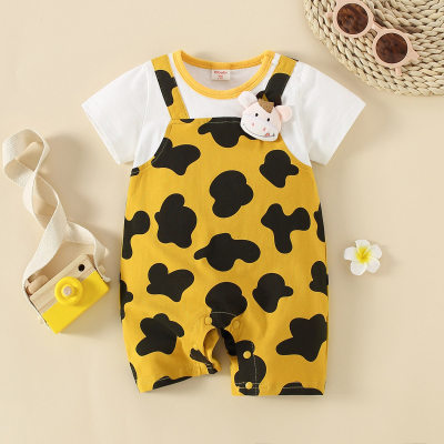 hibobi Baby Yellow Cow Print Patchwork Short Sleeve Bodysuit & Cute Little Cow
