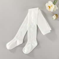 Children's solid color cable-knit tights  White