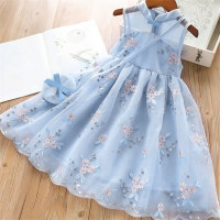 فستان بناتي صيفي نمط جديد ملابس أطفال فستان الأميرة تنورة شبكية للأطفال  أزرق