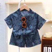 Children's summer new style boys and girls cool and handsome clothes children's casual shirt short-sleeved suit  Blue