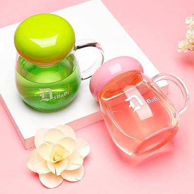 Creative home glass handle female office flower tea cup with filter men and women water cup 380ml