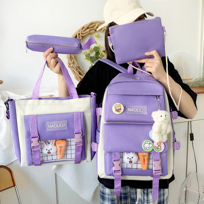 Children's Pure Cotton Solid Color School Bag Set