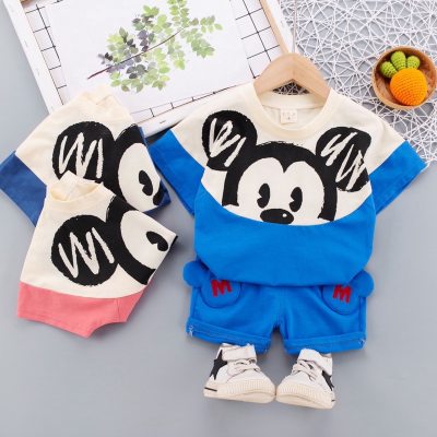 Korean version of children's clothing for small and medium-sized children 2023 summer new style boys and girls baby color matching cartoon animal foreign trade set