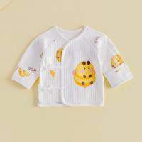 Newborn half back clothes four seasons infant clothes pure cotton newborn baby double layer belly protection tops  White
