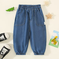 Toddler Boy Solid Color Pocket Front Denim Pants  Deep Blue