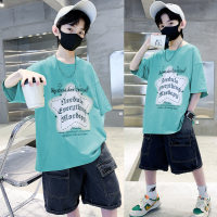 New style handsome boy short-sleeved casual summer children's two-piece suit thin style  Blue