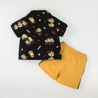 Boy Baby Printed Black Shirt & Patchwork Trousers Set