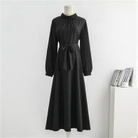 Women's long sleeve half turtleneck maxi dress with pleats  Black