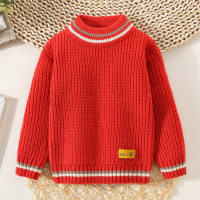 Toddler Boy Solid Color Stripe Pattern Mock Neck Knitted Sweater  Red