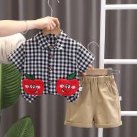 2024 new plaid loose short-sleeved clothes all-match childlike children's summer suit retro shirt two-piece suit trendy  Black