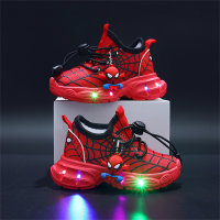 حذاء رياضي شبكي مزود بشبكة عنكبوت وإضاءة LED للأطفال  أحمر