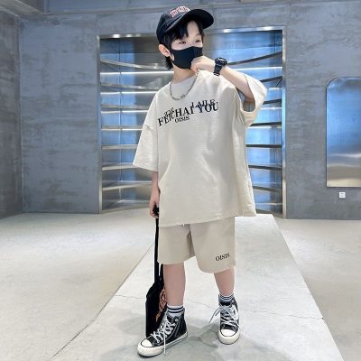 Boys summer children's fashion trend letter short-sleeved shorts loose casual two-piece boy handsome suit