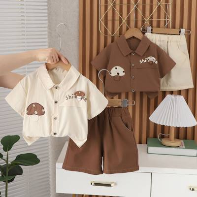 New summer style for small and medium-sized children, fashionable and stylish three-dimensional mushroom short-sleeved suits, trendy boys' casual short-sleeved suits