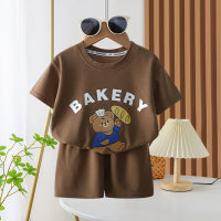 Short-sleeved suits summer new waffle boys and girls casual  Coffee