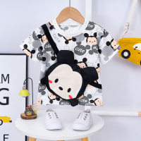 Säuglings-T-Shirt aus reiner Baumwolle mit kurzen Ärmeln, neue Cartoon-super süße Jungen- und Mädchen-dreidimensionale echte Taschen-Kinderkleidung  Schwarz