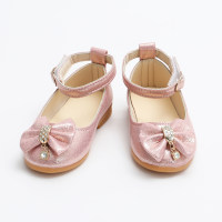 Zapatos de velcro con decoración de lazo de color liso para niña pequeña  Rosado