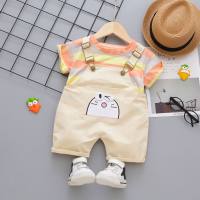 Children's suits boys and girls cartoon overalls two-piece suits summer fashion baby T-shirts  Beige