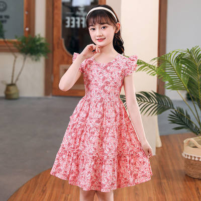 Girls summer thin dress princess dress stylish middle and large children summer dress small floral children's skirt