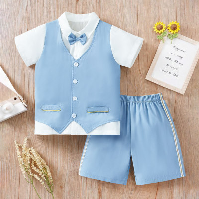 2pcs Set Toddler Boy's Gentleman Style Shirt And Shorts Set