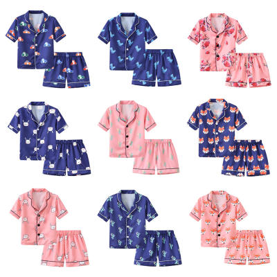 Vêtements de maison pour enfants été nouveaux pyjamas pour enfants shorts à manches courtes costume garçons et filles bébé vêtements de climatisation cardigan section mince